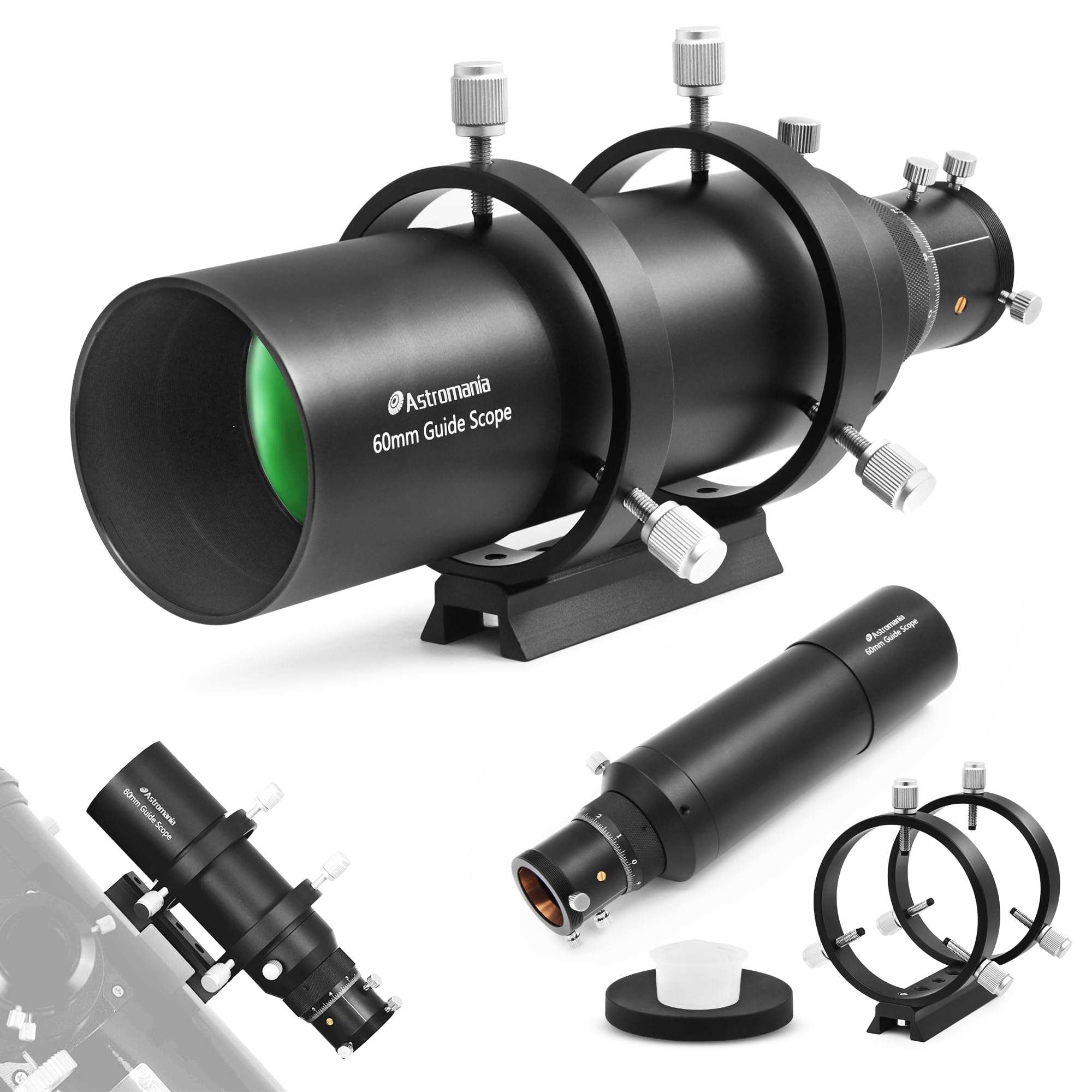 Astromania Guide Scope 60mm Compact Deluxe Finder Guide Scope Kit with Double Helical Focuser Compatible with 1.25 inch Eyepiece for Astronomical Telescope & Auto Guiding Cameras for Astrophotography