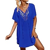 SimpleFun Womens Swimsuit Coverup Lace Crochet V Neck Bathing Suit Cover Up Dress Beach Cover Ups for Swimwear
