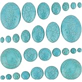 PH PandaHall 84pcs Synthetic Turquoise Stone Cabochons, 7 Sizes Blue Texture Gemstone Tiles Oval Flat Round Dome Bead Stone Cabochon Tile for Bracelet Necklace Earrings Cameo Jewelry Making, 6~40mm