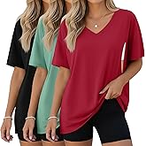 Sweetyweee 3 Pack Women's Oversize Nursing Shirts for Breastfeeding with Hidden Zippers Loose Fit Short Sleeve Maternity Tops