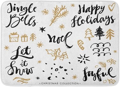 Amazon バスマットジングル手紙クリスマス書道フレーズデザイン手書き現代レタリング休日ハッピーバスルームの装飾敷物 浴室足ふきマット ホーム キッチン オンライン通販