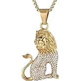 AsAlways 18K Gold Plated Lion Head Necklace Pendant for Men Stainless Steel Hip Hop Rock Lion King Necklaces Charm Animal Amulet Jewelry