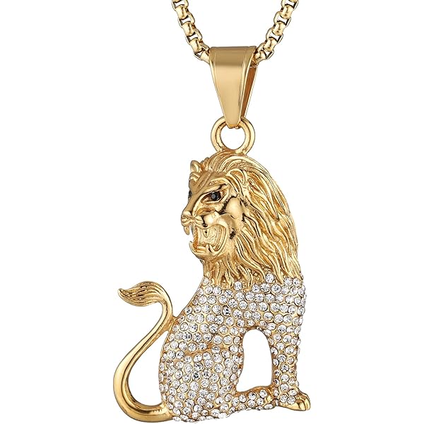 metaltree98 Men's Lion Head Mini Medallion Gold and Silver