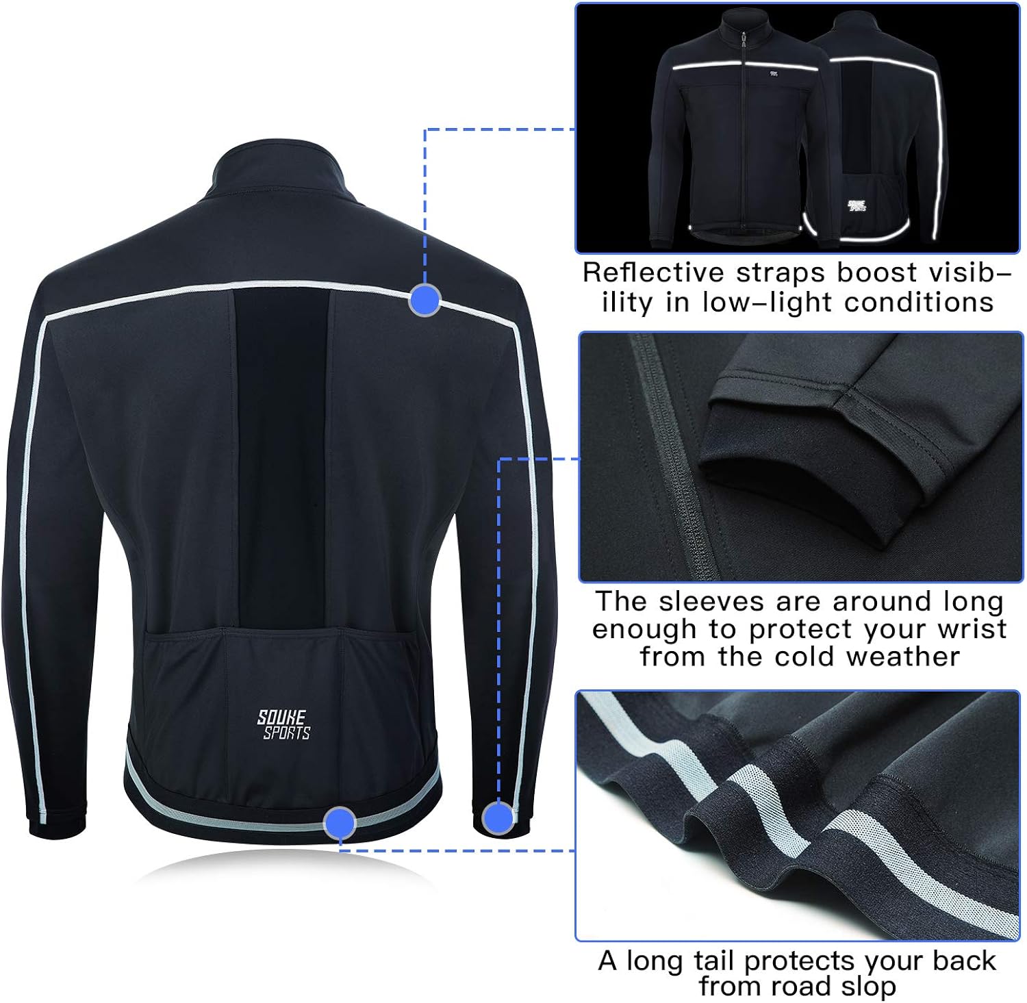 Souke Sports Men's Winter Cycling Jacket, Windproof Water Resistant Thermal Windbreaker: Clothing