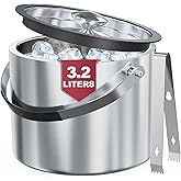 3.2L Insulated Ice Bucket for Parties & Cocktail Bar,Double Wall Stainless Steel Wine Bucket with Lid & Tongs,Ideal for Chilling Wine, Champagne