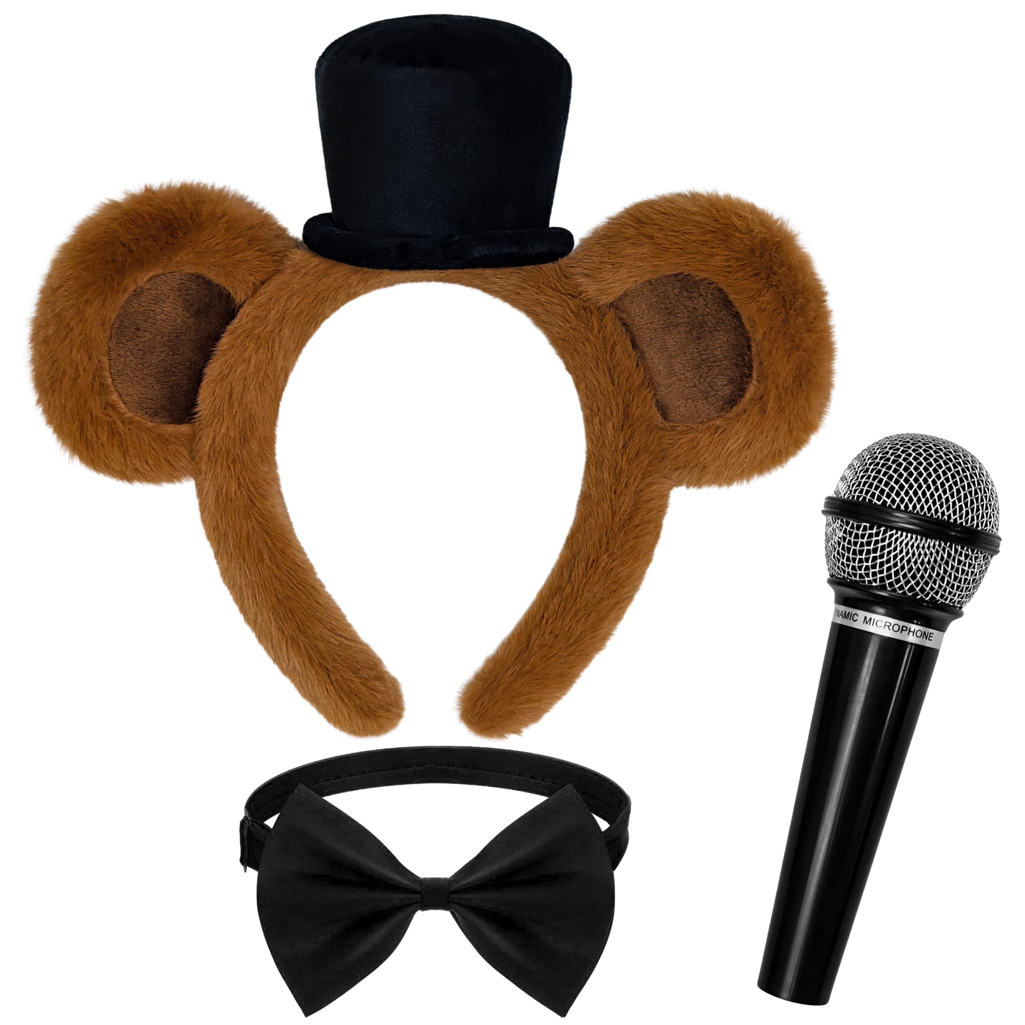 Vifcotlyp Bear Costume Accessories, World Book Day Costume Accessories Brown Bear Ears Headband with Black Bow Tie Microphone Prop for Women Men for Book Character Dress Up Halloween