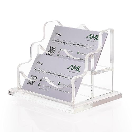 AIMOLLY Acrylic Business Card Holder for Desk, 2 Tier Clear Acrylic Business Name Card Display Stand, Desk Accessory Business Name Card Organizer, 150 Card Capacity, (2-Slot)