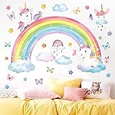 decalmile Rainbow Unicorn Wall Decals Butterfly Clouds Stars Wall Stickers Girls Bedroom Baby Nursery Kids Room Wall Decor Gifts for Kids