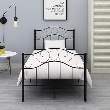 Homerecommend Metal Bed Frame Twin Size Black Platform With Headboard And Footboard No Box Spring Needed Hevay Duty Steel Slats Amazon In Home Kitchen Twin Metal Bed Frame Black