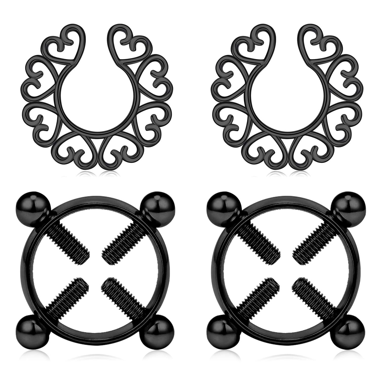 Mayhoop Non-Pierced Fake Nipplerings Adjustable Nipple Shield Rings Stainless Steel Screw Fake Nipplerings for Women