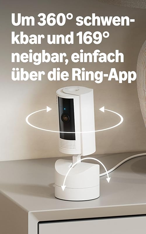 Bewegliche Ring-Innenkamera (Pan-Tilt Indoor Camera) von Amazon | Plug-in-Sicherheitskamera für Haustierbesitzer | 360° schwenkbar, 169° neigbar | 30 Tage Ring Protect