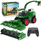 RC Combine Harvester Toy for Boys, Remote Control Farm Harvester 1:24 Scale | 2 Grain Heads, Dual Batteries, Working Lights Spray &amp; Sound, Realistic Fun Farm Pretend Play Birthday Gift for Kids Ages 4+