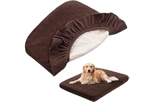 nanbowang Waterproof Dog Bed Covers Replacement Washable Pet Hair Easy to Remove, Dog Pillow Cover Quilted, Pet Bed Cover Lovely Puppy Bed Cover for Dog/Cat 44x54 Brown