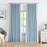 Central Park Pinch Pleat Full Blackout Curtain Panel Linen Texture Thermal Insulated Drapery with Full Blackout Liner for Far