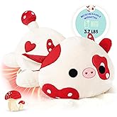 Onsoyours Original Weighted & Heatable Mushroom Cow Stuffed Animals, 3.7 lbs Microwavable Plushies for Stress Relief - 20 inch Large Comfort Soft Plush Toys for Kids & Adults