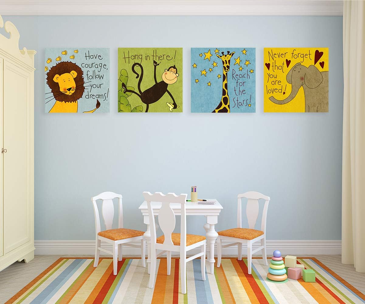 Biufo Safari Animals Wall Art Canvas Paintings Positive Quotes Woodland Print Pictures for Kids Baby Playroom Decor Artwork Gift, Framed 16x16 Inches: Posters & Prints