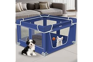 HOHOMETIC Dog Playpen, 42x42x25.6 Inches Foldable Portable Soft Puppy Playpen with Gate, Thickened Fabric Mesh Dog Fence with High-Strength Nylon Wire Mesh, Indoor Outdoor Breathable Exercise Pet Fence Cage