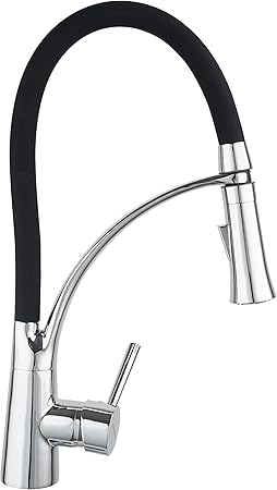 Oudinuo Pull Down Black Flexible Silicone Hose Kitchen Faucet For