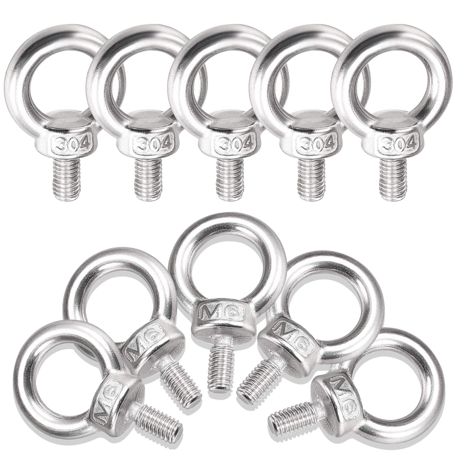 JatilEr M6 Lifting Eye Bolt 10 Pcs, 304 Stainless, Fish Eye Bolt Secure Installation, Screw Rings for Fastening and Suspension