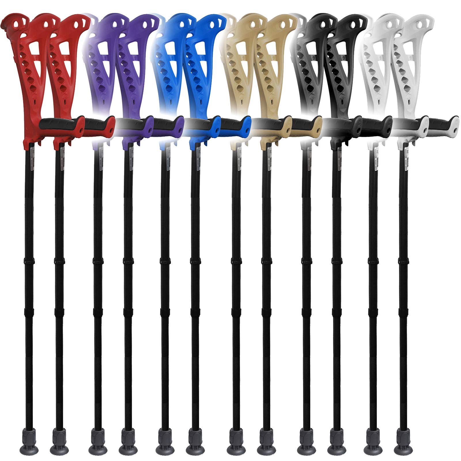 FDI Access Height Extendable Lightweight Elbow Open Cuff Walking Aid Crutches - Black