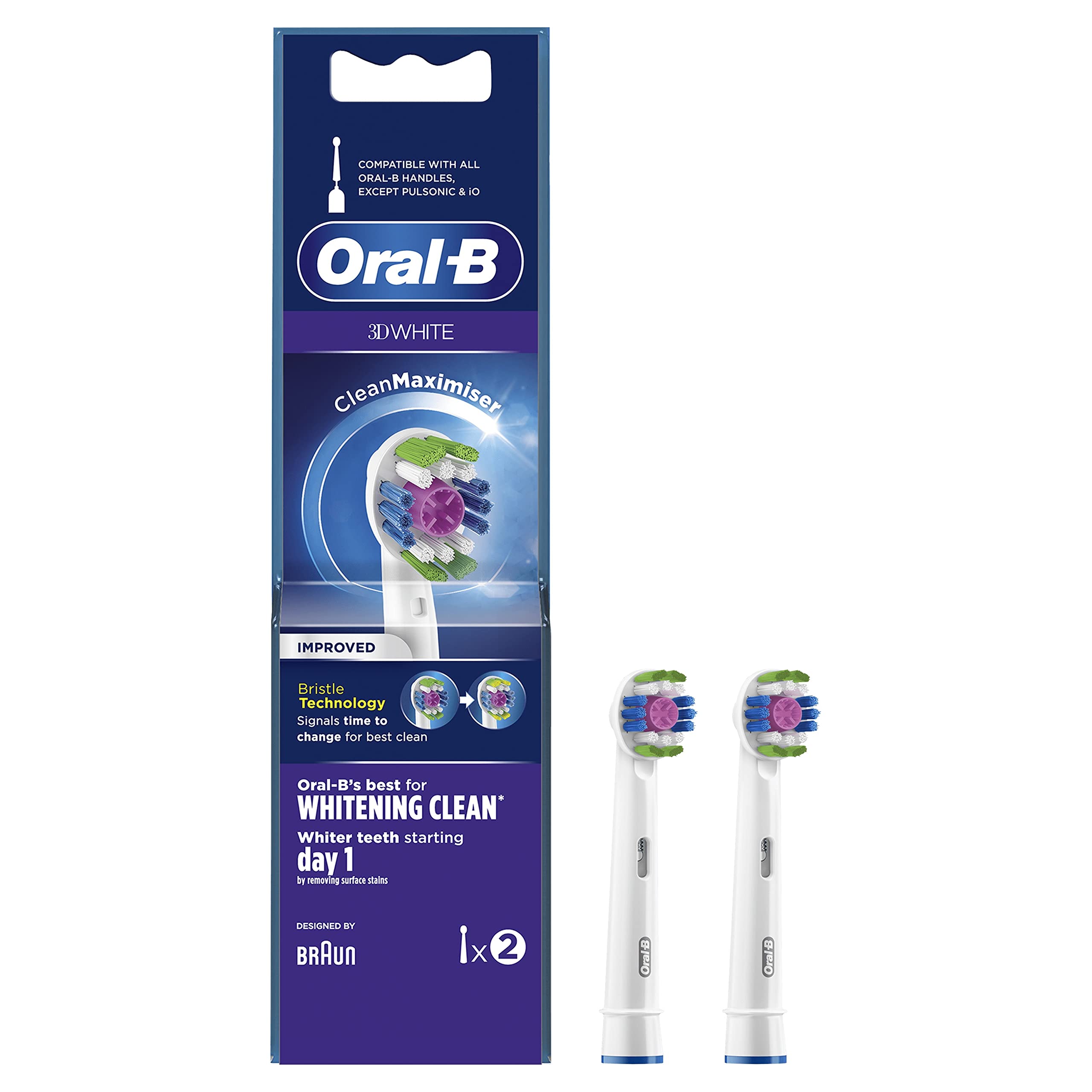 Oral B 3D White Replacement Brush Heads, Pack of 2