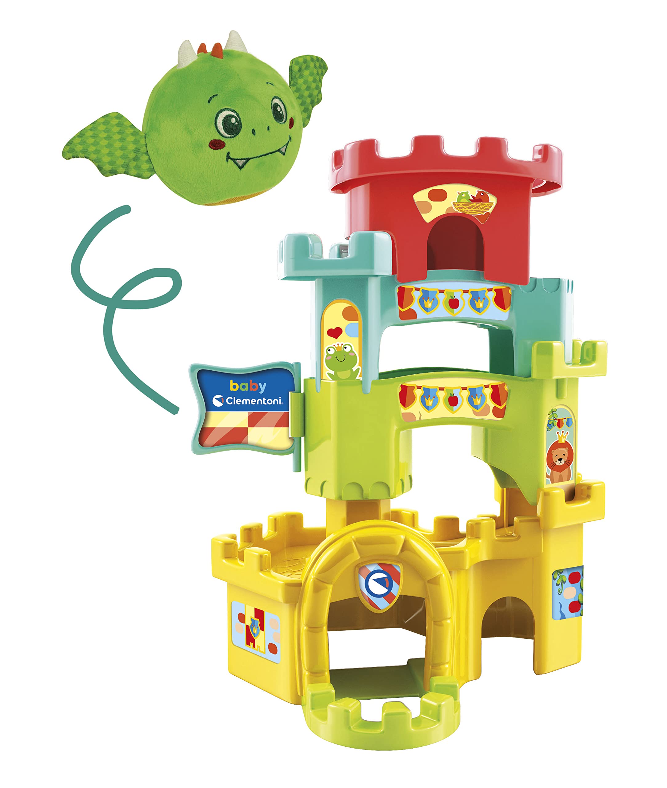Clementoni 80514 Soft Little Dragon in The Ball Drop Castle-Infant Toys 10 Months (Italian, English, French, German, Spanish, Dutch and Polish) [Amazon Exclusive]