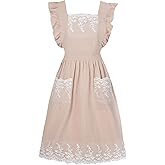 Aoomzoon Vintage Aprons for Women with Pockets Cute Lace Ruffle Adjustable Apron for Cooking Kitchen Baking Gardening