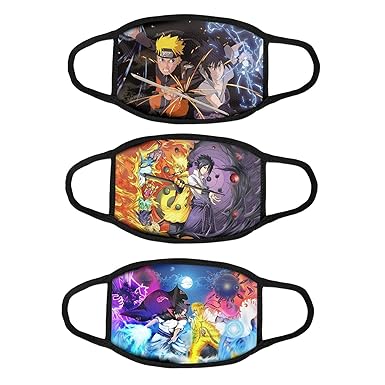 Japanese Anime Face_Mask Set of 3 Pack Washable Reusable Black Masks ...
