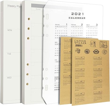 Amazon Leobro 手帳リフィル マンスリー ウィークリー システム手帳リフィル フリー 日付なし A5リフィル 2冊セット 21年下敷きカレンダー インデックス日付シート付き スケジュール手帳 システム手帳用リフィル 文房具 オフィス用品
