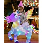 bDDeDD Kids Inflatable Unicorn Costume, Riding Unicorn Air Blow-up Deluxe with LED Light for Halloween Party Unicorn