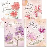 Current Floral Pairs Deluxe Anniversary Greeting Cards - Set of 8 (4 Designs), 5 x 7 Inches, Sentiments Inside