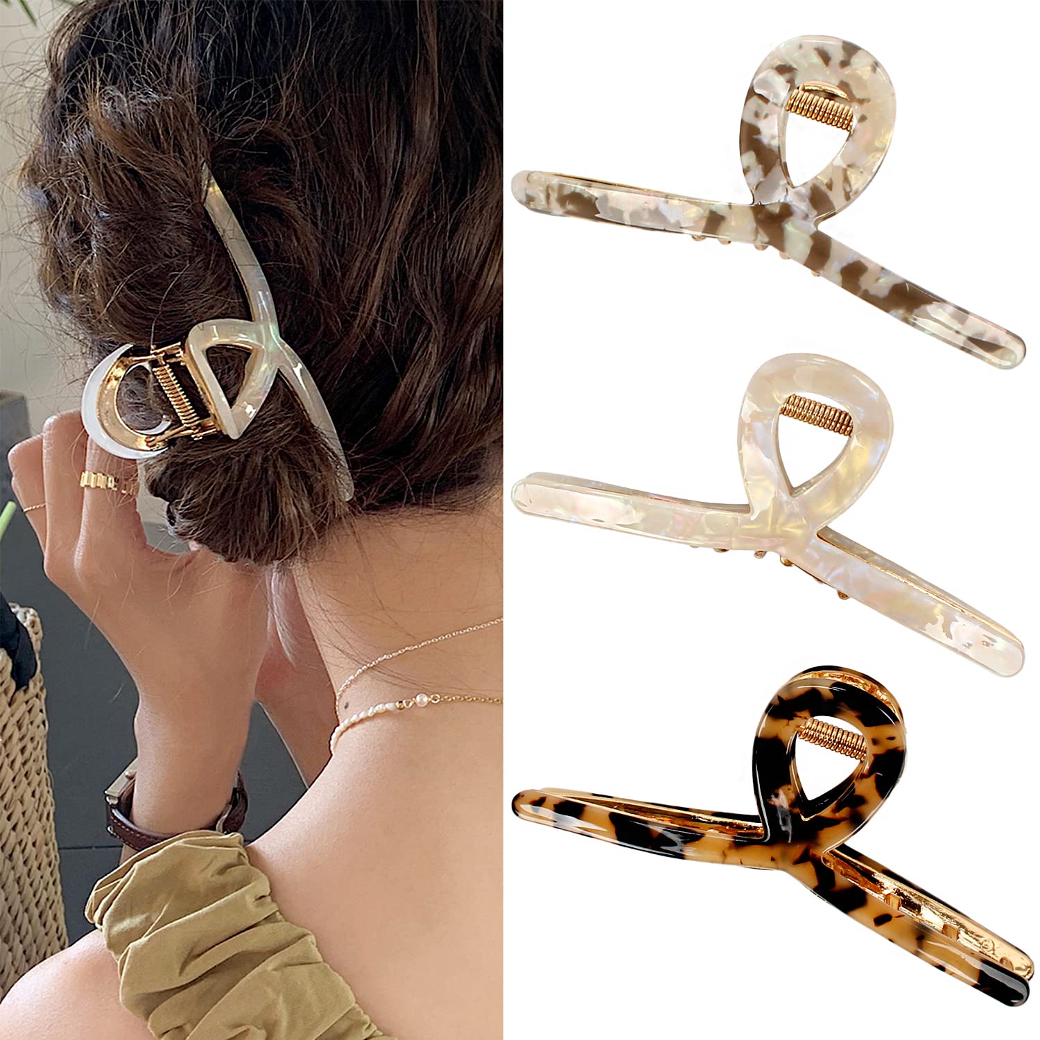 Big Hair Claw Clips Butterfly Hair Clips for Women 4.5" Acetate Claw Clips Large Metal Hair Clip for Girls Hair Accessories for Long Thick Hair 3 Pcs — image 1