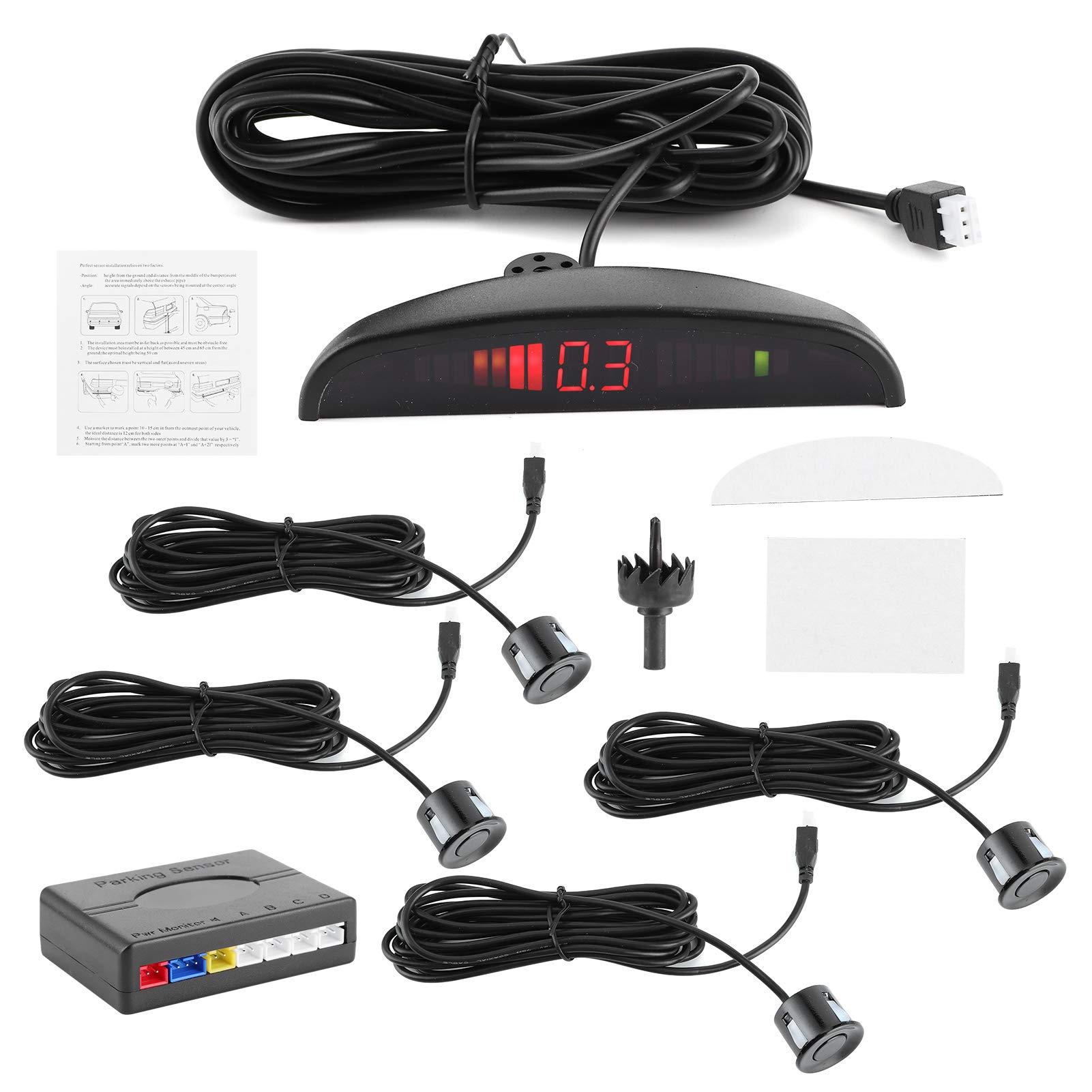 aqxreight - Car Parking Monitor Sensor, Car Parking Radar Monitor DC 12V Auto Reversing Backup Detector with 4 Sensor