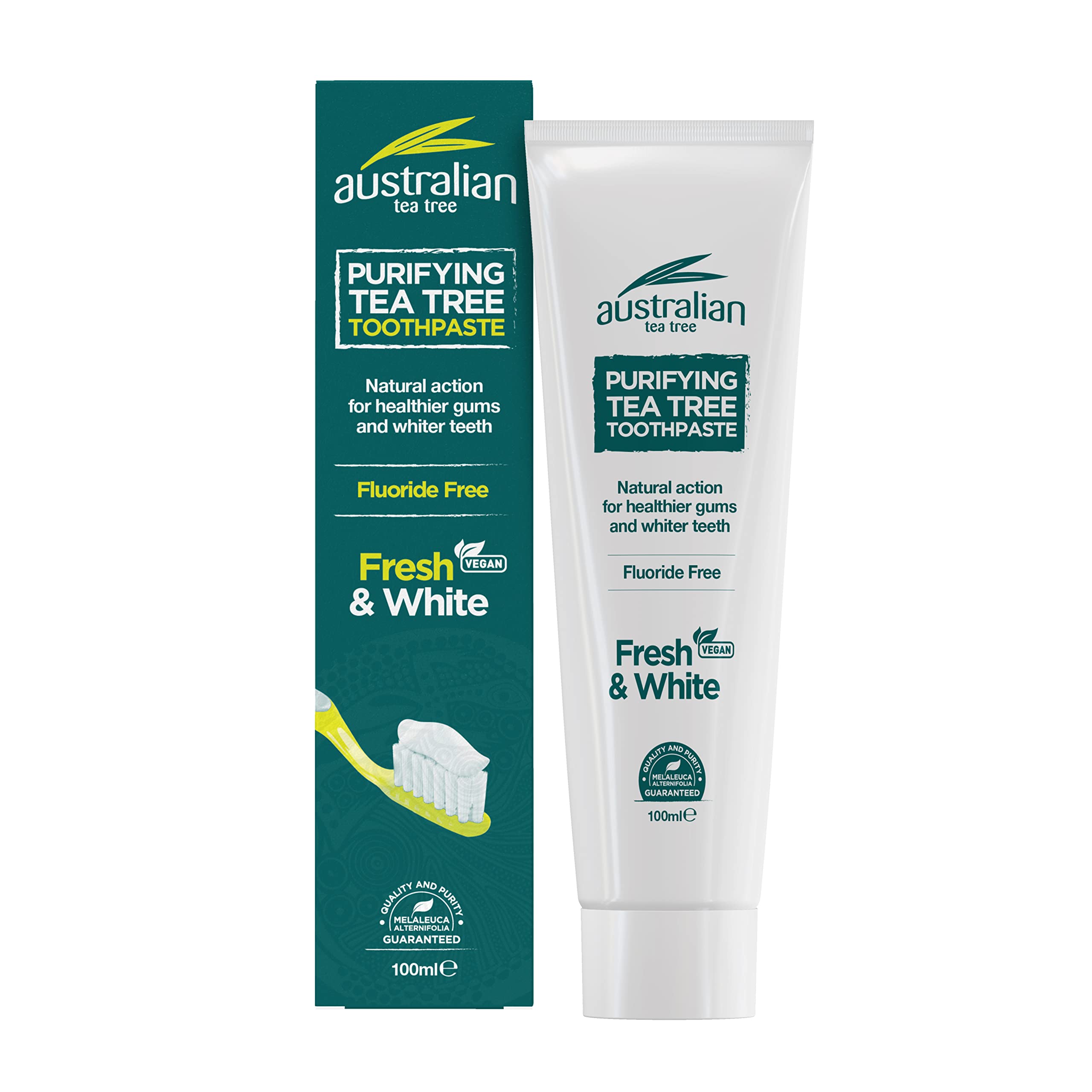 Australian Tea Tree Toothpaste, Purifying, Natural, Vegan, Cruelty Free, Fluoride Free, Fresh and White, 100 ml