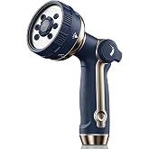 ELEPHOSE Heavy Duty Metal Garden Hose Nozzle, Beige Zinc Alloy Water Sprayer with 8 Spray Patterns, Thumb Flow Control and TPR Comfort Grip, 3/4 Inch Hose Connection for Lawn Care and Outdoor Cleaning