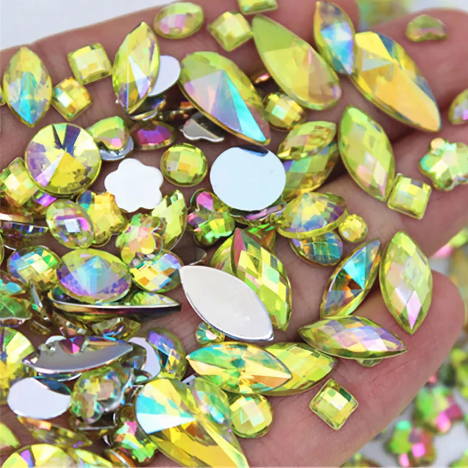 Photo 1 of 1000pcs Mixed Sizes AB Craft Gemstone Flatback Acrylic Rhinestones Face Gems Jewels for DIY Costume Making Cosplay Clothes Nail Crafting Embellishments Gems Decorations (12 Lemon Yellow AB)