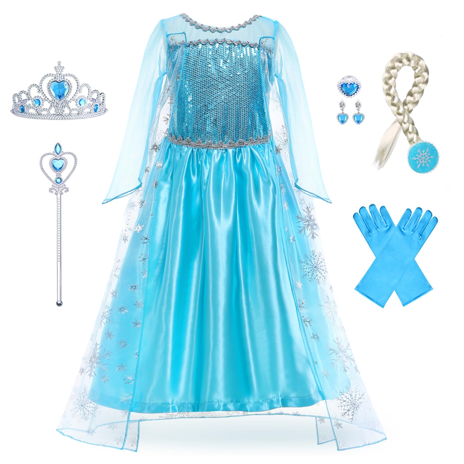 Foierp Blue Dress Up for Girls Costume with Accessories Set Princess Fancy Dress Up for Kids Halloween Cosplay Party