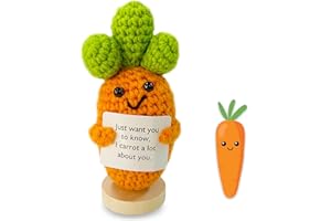 CHPPEY Funny Mini Positive Sunflower - Cute Crochet Doll with Positive Card, Handmade Knitted Cactus Toy Decoration Encouragement Support Gifts for Women Birthday Christmas Room Decor (Carrot)