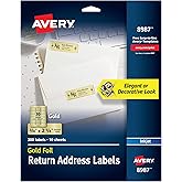 Avery Printable Return Address Labels, 0.75" x 2.25", Gold Foil, 300 Blank Mailing Labels (08987)