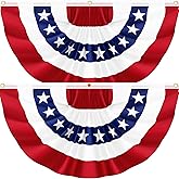 2Pack 3x6 FT American Pleated Fan Flag, USA Patriotic Half Fan Bunting Flag, 4th of July Flags Decorations for Outside, Red White and Blue Patriotic Decorations Outdoor
