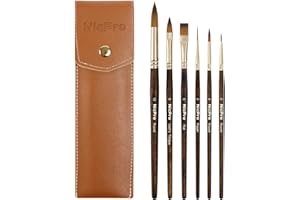 Nicpro Travel Watercolor Brushes Set, 6Pcs Kolinsky Sable Performance Paint Brush for Professional Artist & Beginners with Round, Rigger, Cats Tongue, Oval Wash for Water Color, Ink Gouache Painting