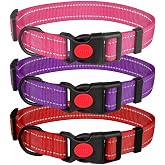 3 PCS Dog Collars for Small Dogs,Reflective Dog Collar Adjustable Soft Nylon with Safety Locking Buckle Girl Dog Collars,Hotpink+Purple+Red,XS