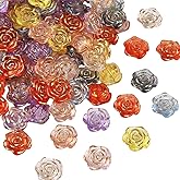 PONABEADIY 19MM 100PCS Plastic Flower Beads with Hole Bohemia Colorful Golden Metal Enlaced Resin Flowers Loose Spacer Bead Bulk for Jewelry Making Bracelets Necklaces DIY Crafts Home Decor Supply