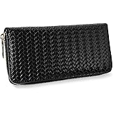 AdiStylinno Women’s Wallet, PU Leather Weave Card Holder Ladies Large Capacity Clutch Purse with ID Window and Zipper Pocket (Black)