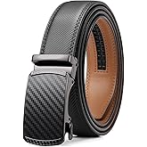 SENDEFN Men's Leather Belt Automatic Ratchet Buckle Slide Belt for Dress Casual Trim to Fit with Gift Box