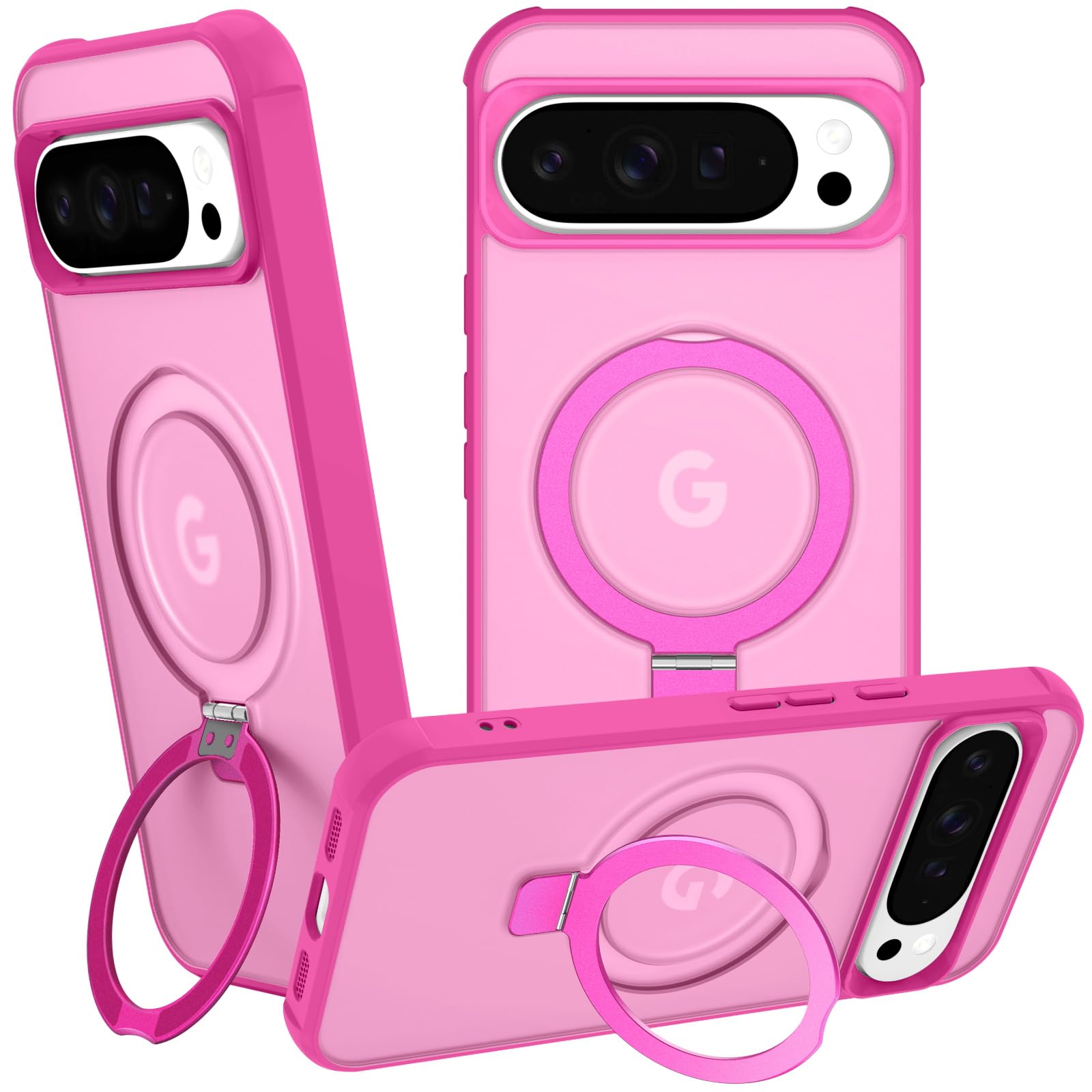 CHAOFEnG Magnetic Compatible with Google Pixel 10 & Pixel 10 Pro Case with Stand [Military Grade Drop Tested][Compatible with Magnet] Ring Translucent Slim Hard Back Soft Edge, Rose Red