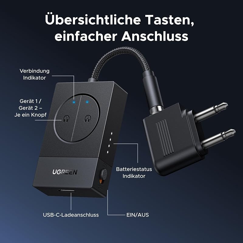 Bluetooth Adapter Flugzeug 5.4 Transmitter Sender Klinke für Airfly