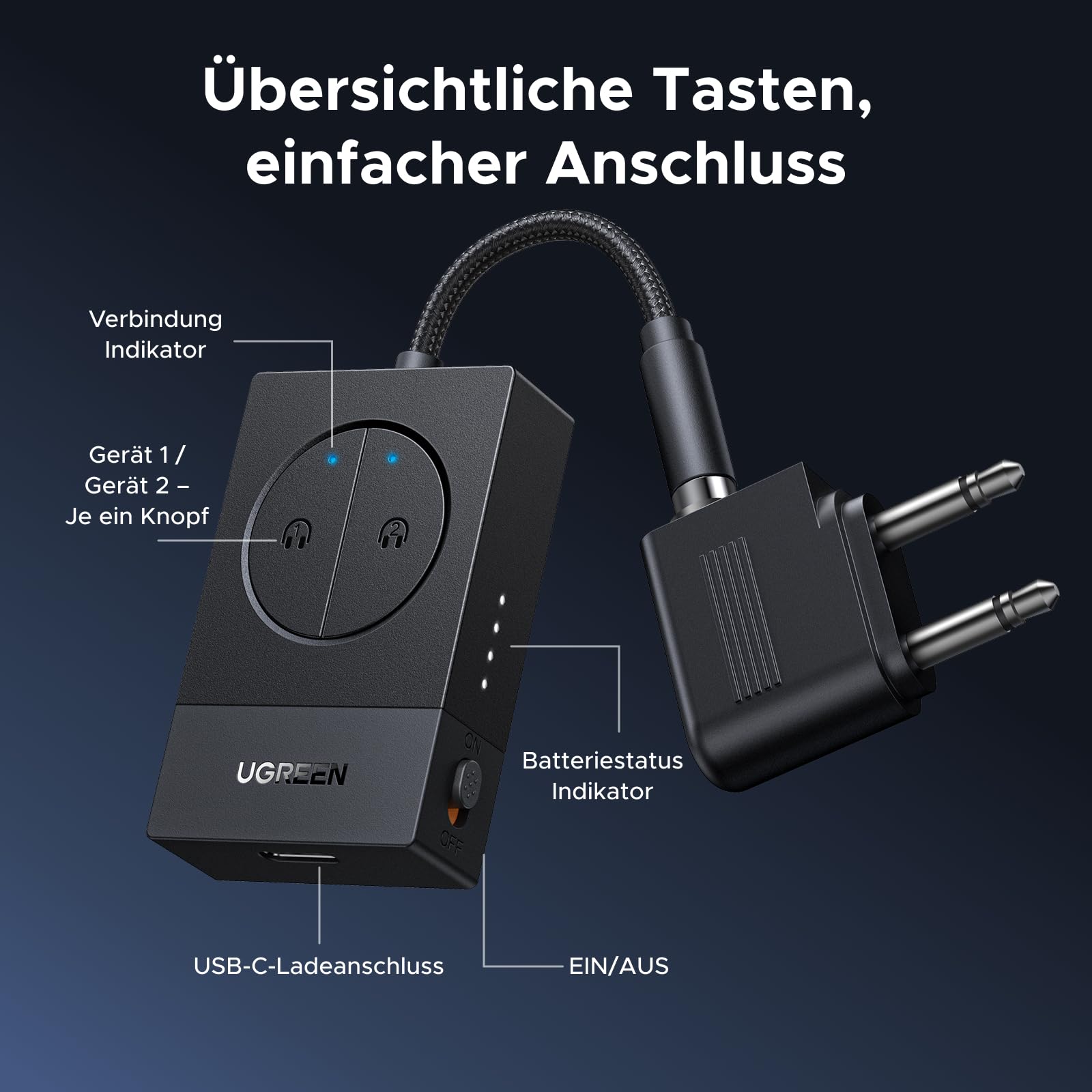 UGREEN Bluetooth Adapter Flugzeug 5.4 Transmitter Sender Klinke für Airfly 7