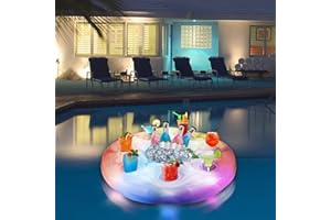 Brillihood Inflatable Drink Holder with RGB Fairy Lights, LED Color Changing Floating Beverage Fruit Serving Bar, Hot Tub/Swimming Pool Drink Floats for Adults, Float Party Accessories