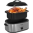 Roaster Oven 20 Quart, Electric Roaster Oven, Turkey Roaster Pan Electric with Self-Basting Lid, Removable Pan and Rack, Full-Range Temperature, Powerful 1450W Stainless Steel, Silver